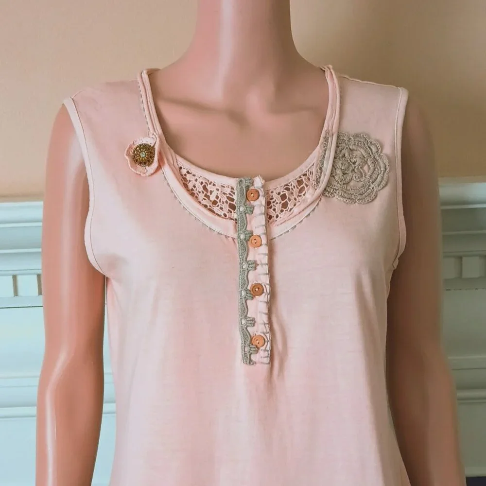 Blush Pink Crochet & Embroidered Dress 10 Girl's Ribbon Flowers Sheer Ruffle Hem